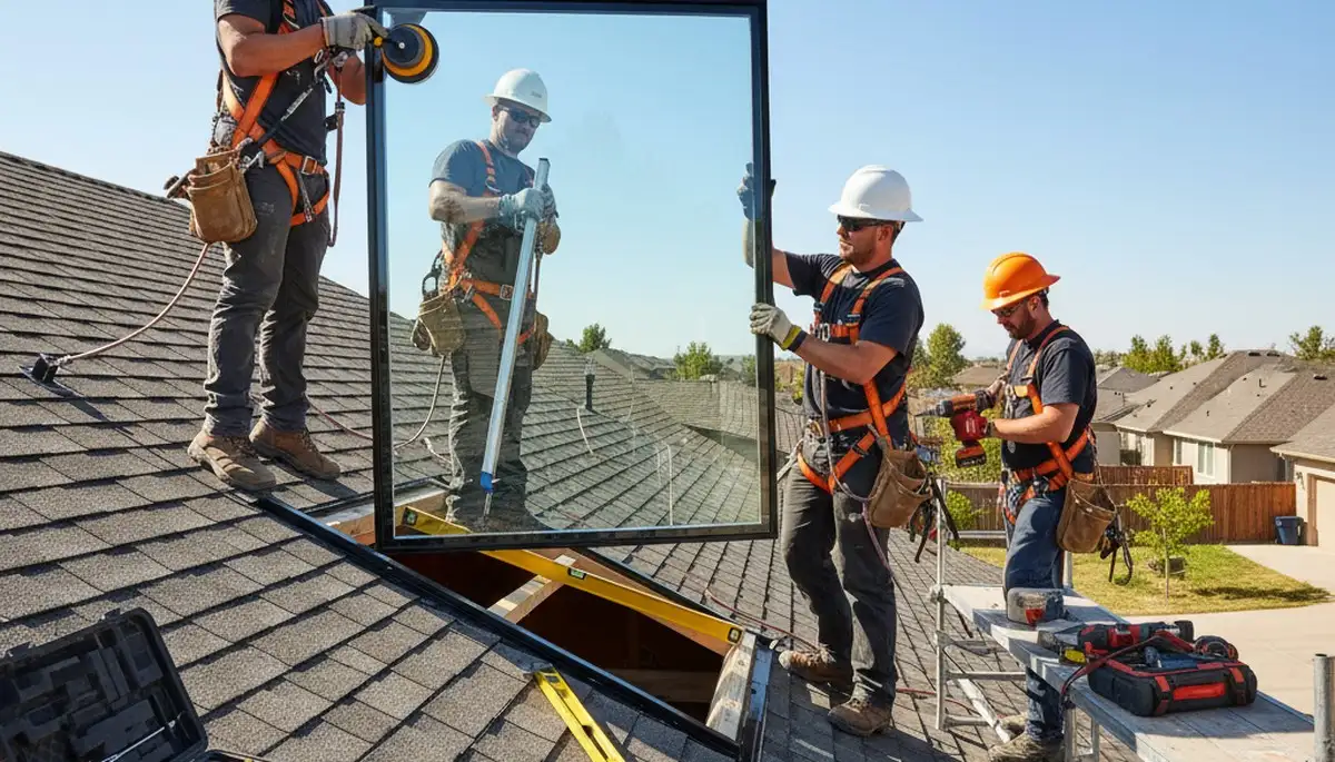 Vancouver, WA siding contractor installing skylight for natural light and roof protection